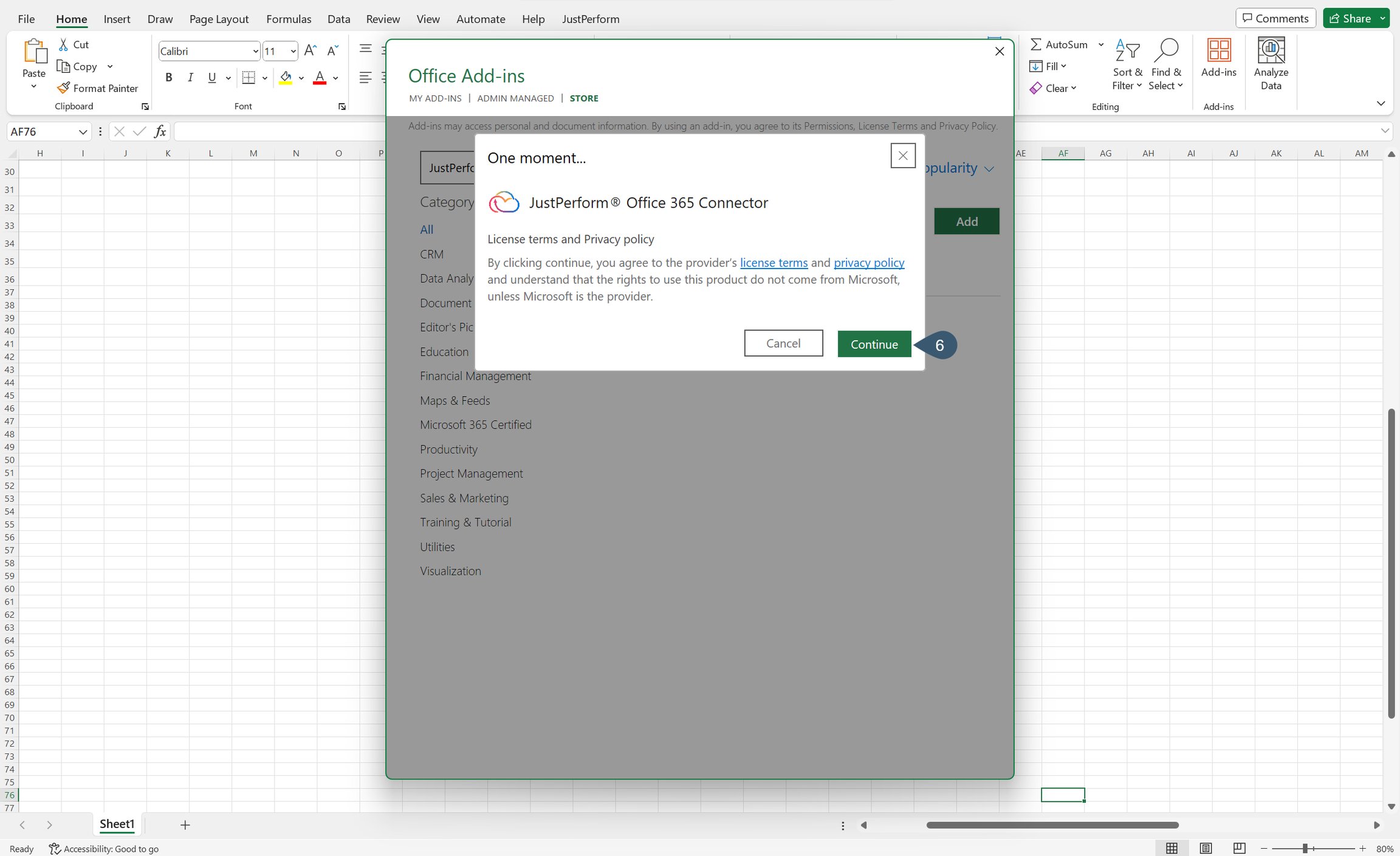 Step of adding the Financial Reporting Excel add-in