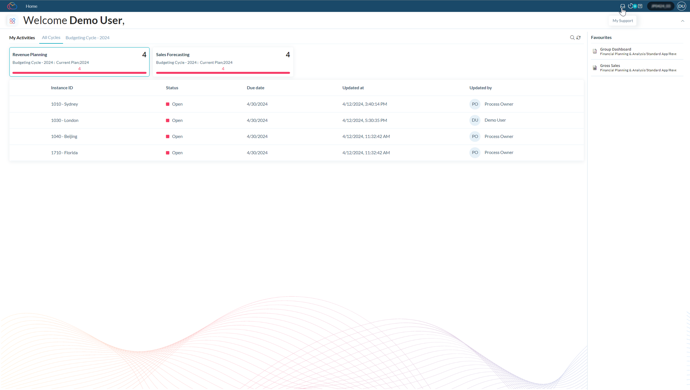 Access My Support from the Financial Reporting et Close & Consolidation web interface