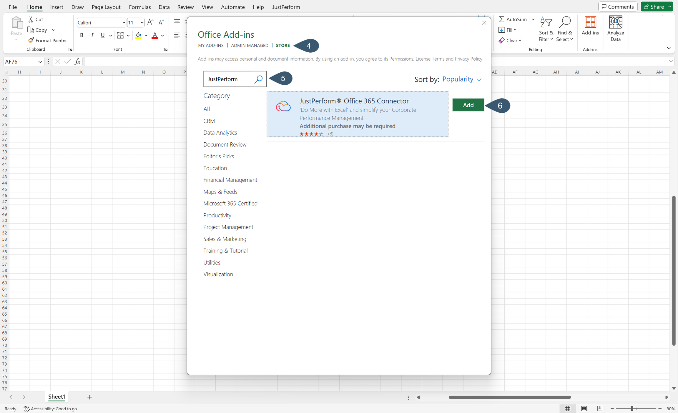 Step of adding the Financial Reporting and Close & Consolidation Excel add-in