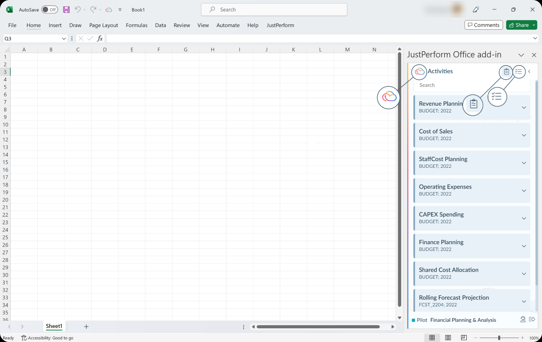 Financial Planning et Close & Consolidation 365 Connector navigation