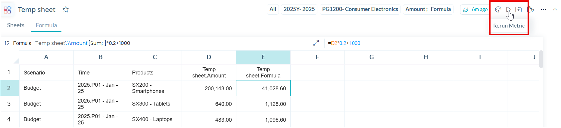 Rerun Metric icon on the Level 2 Header