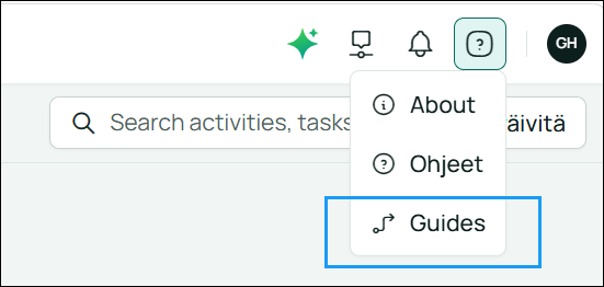 Guides option in the Help dropdown