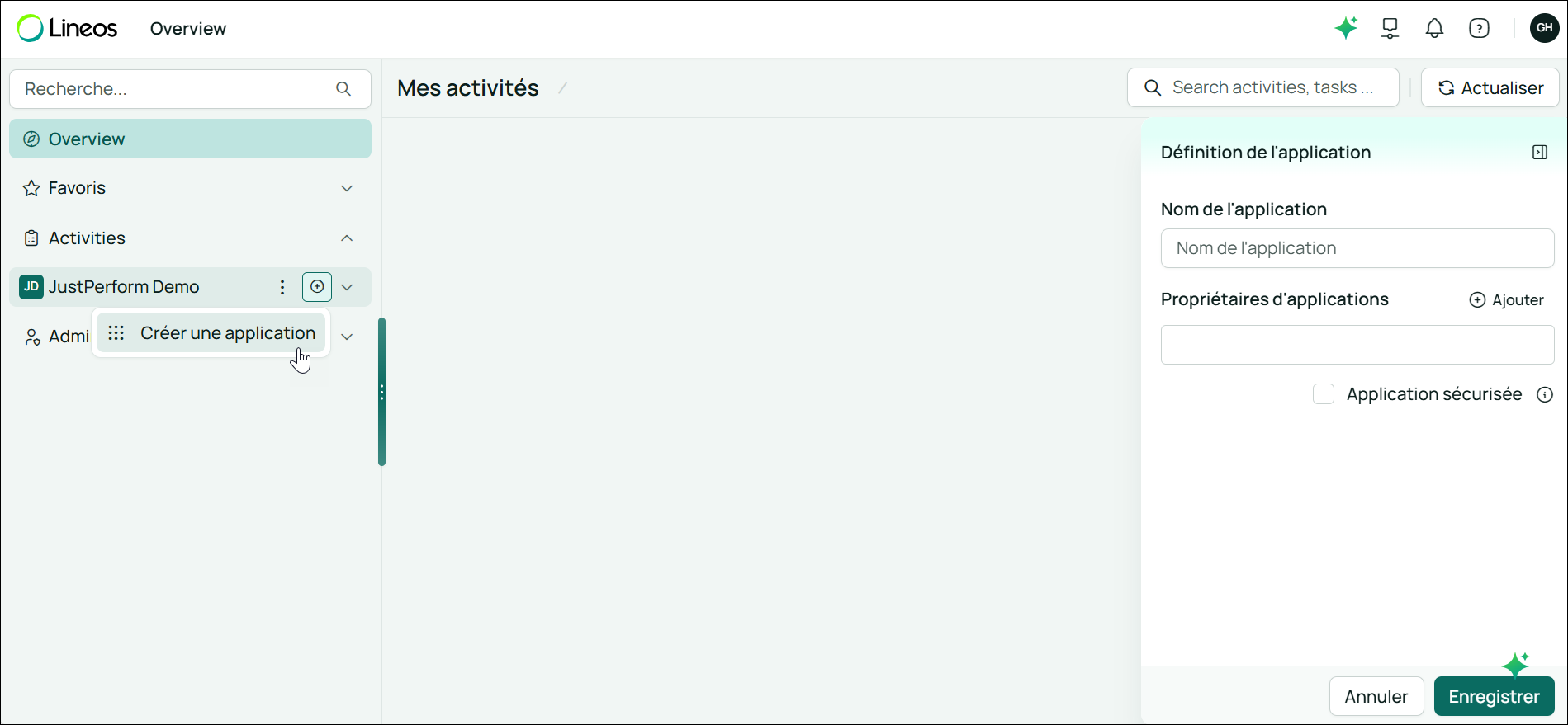 Create App from the left Explorer