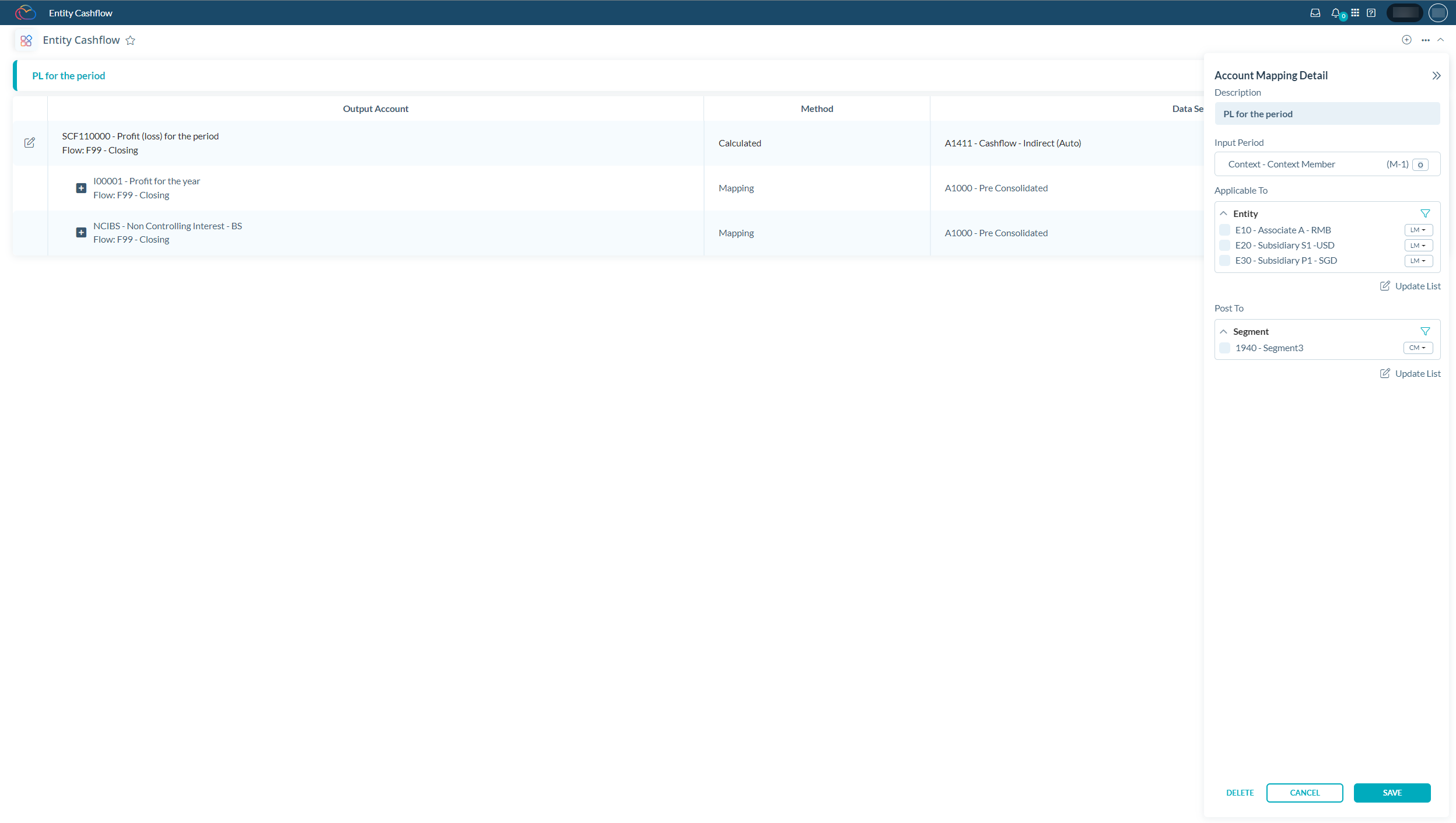Account mapping header