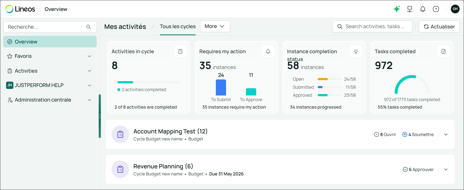 My Activities page