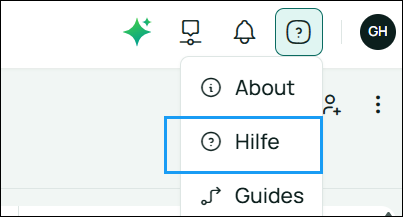 Image of the Help icon with dropdown within the platform