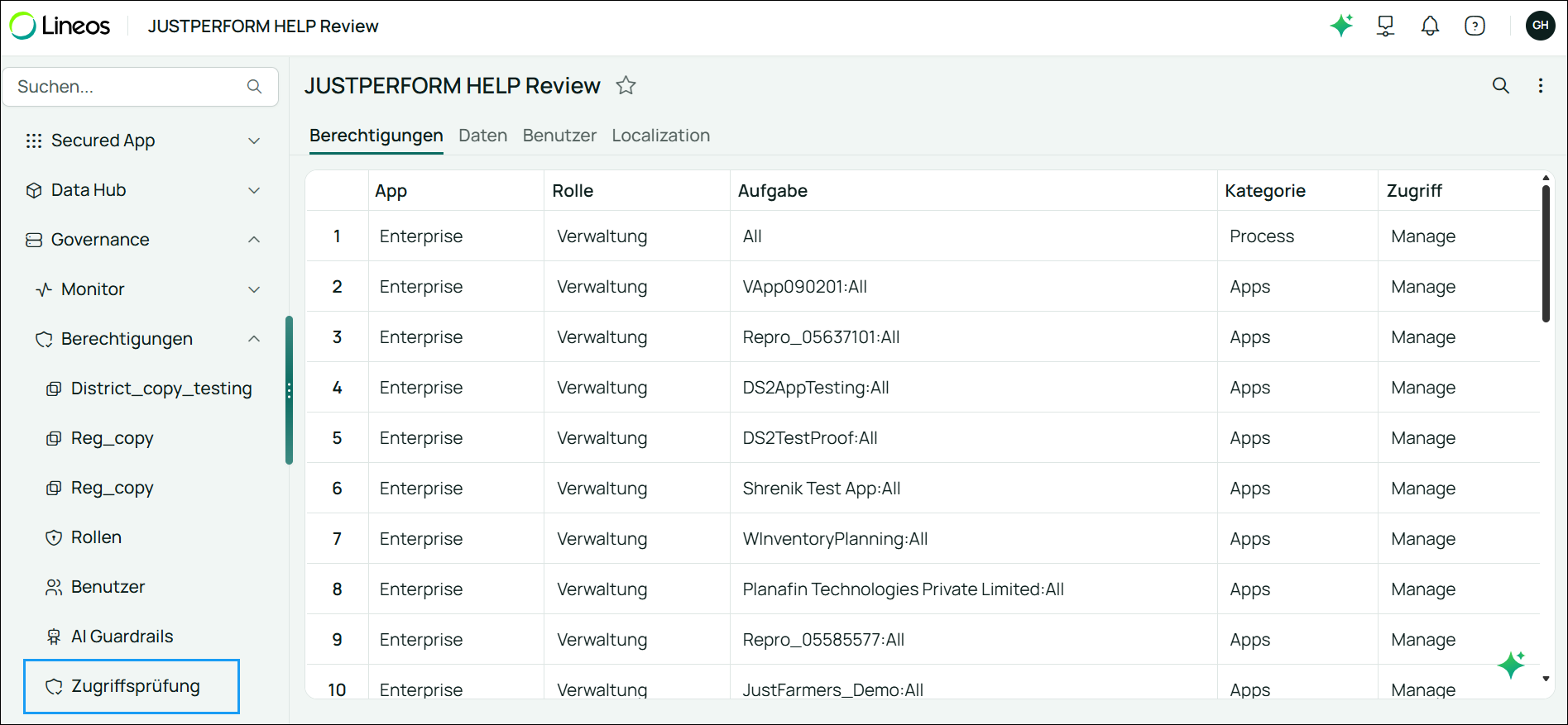 Image of the Access Review page