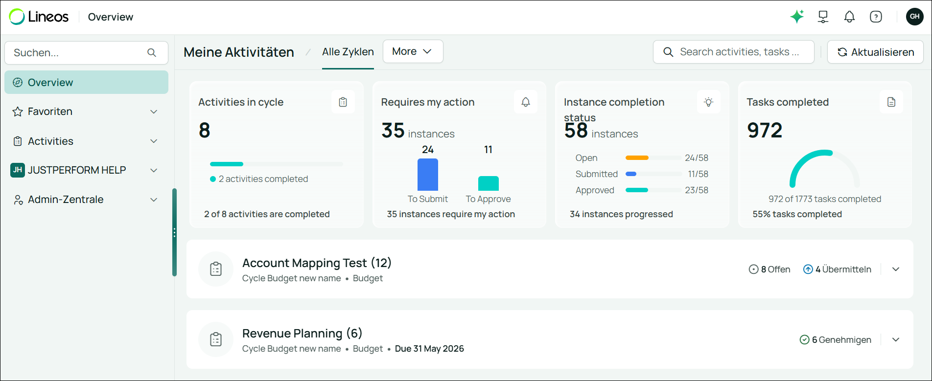 My Activities page
